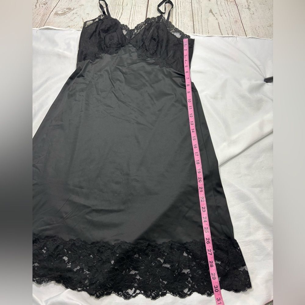 Vintage Vanity Fair Satin Lace Nightgown Slip Dress Black Size 36 - Picture 10 of 11